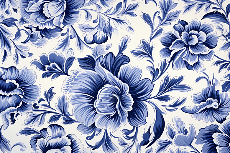 青花瓷纹样蓝色工笔画底纹