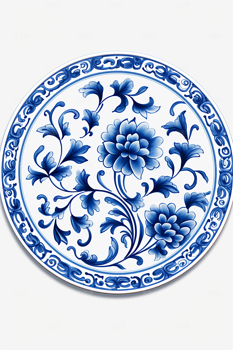 青花瓷纹样中式工笔画底纹