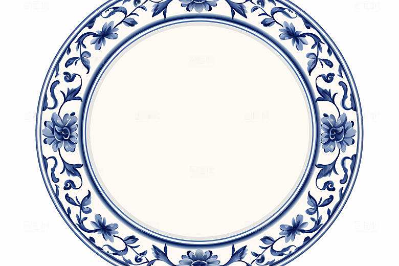 青花瓷纹样国画蓝色底纹