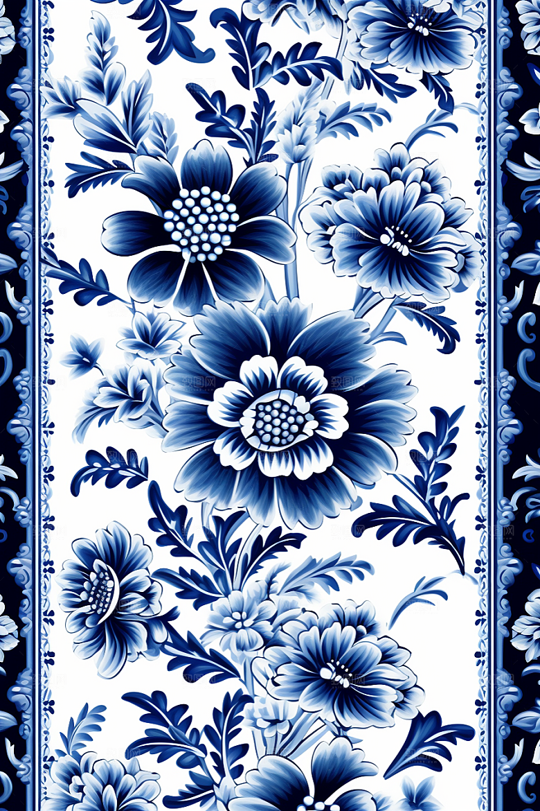 青花瓷纹样国画中国传统底纹
