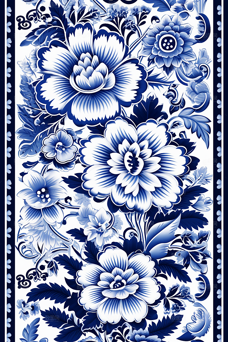青花瓷纹样国画中国传统底纹