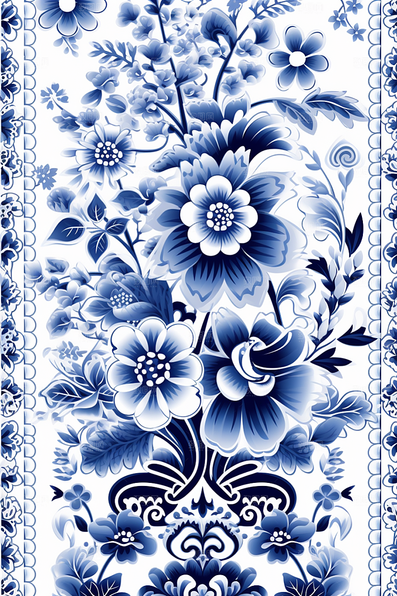青花瓷纹样国画中国传统底纹