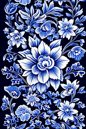 青花瓷纹样中式花卉底纹