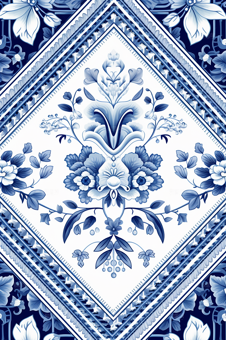 青花瓷纹样中式国画底纹