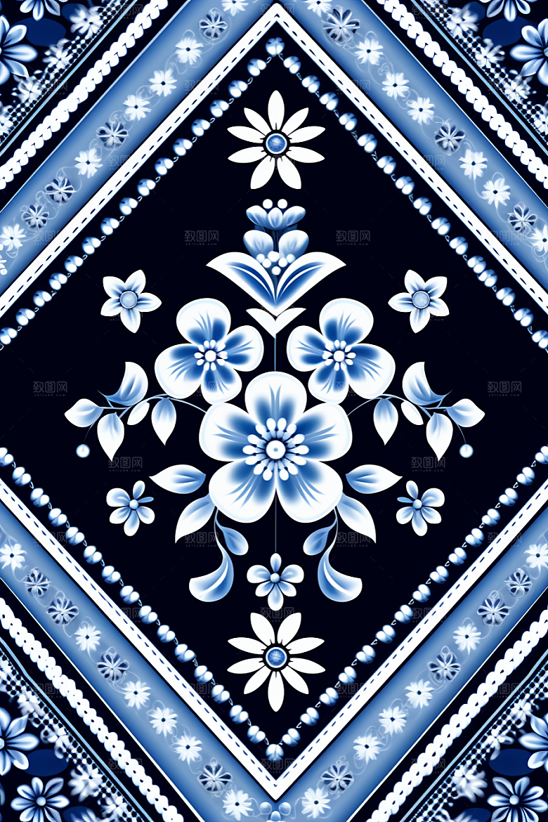 青花瓷纹样工笔画艺术底纹
