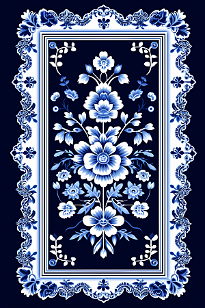 青花瓷纹样蓝色中式底纹