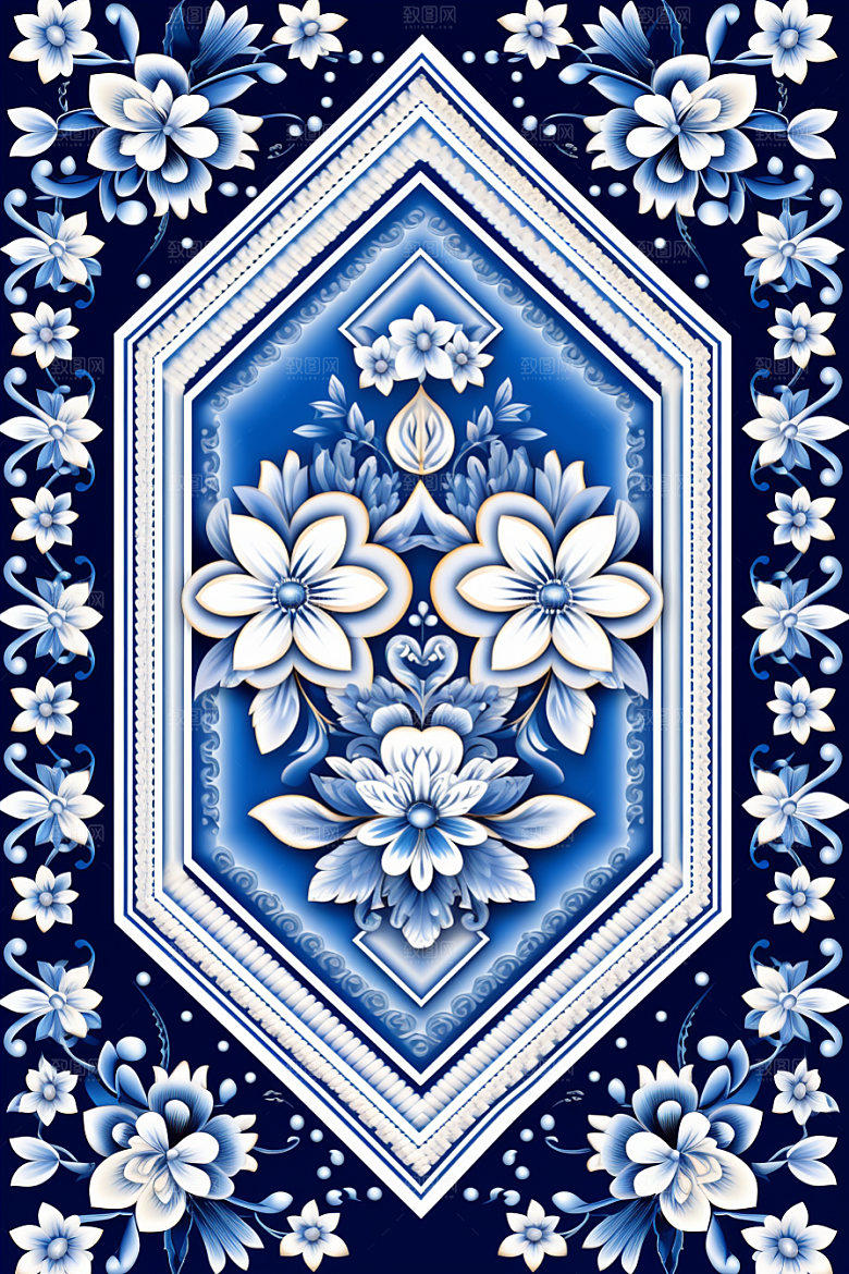 青花瓷纹样唯美工笔画底纹