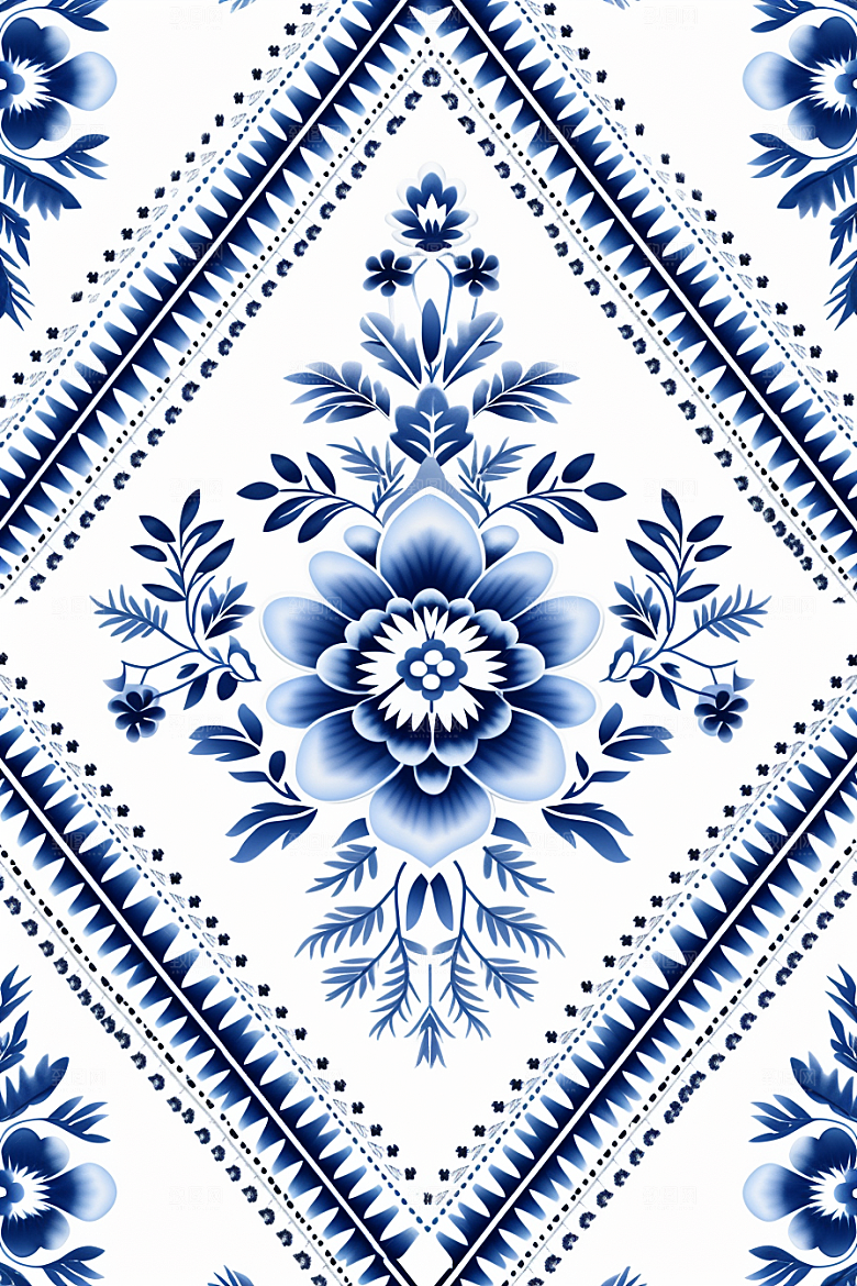 青花瓷纹样国画花卉底纹