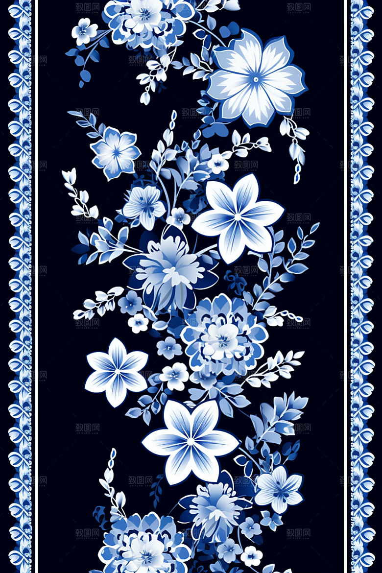 青花瓷纹样花卉唯美底纹