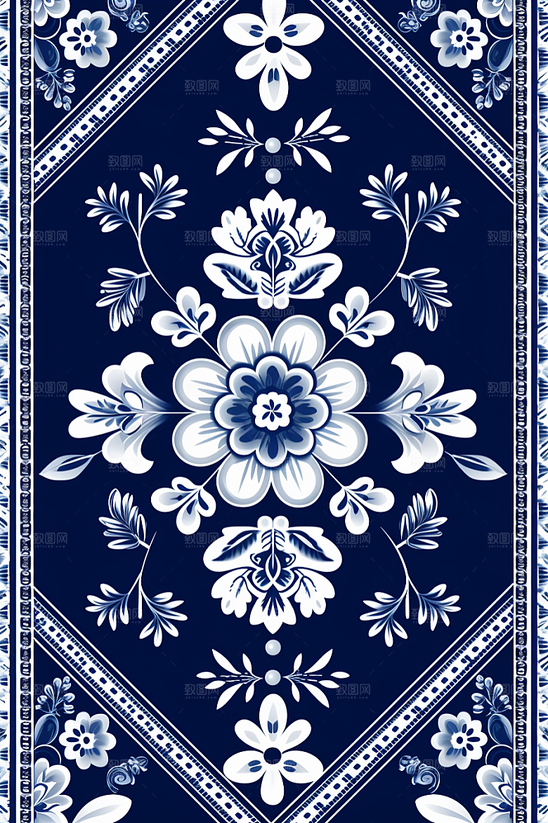 青花瓷纹样工笔画艺术底纹