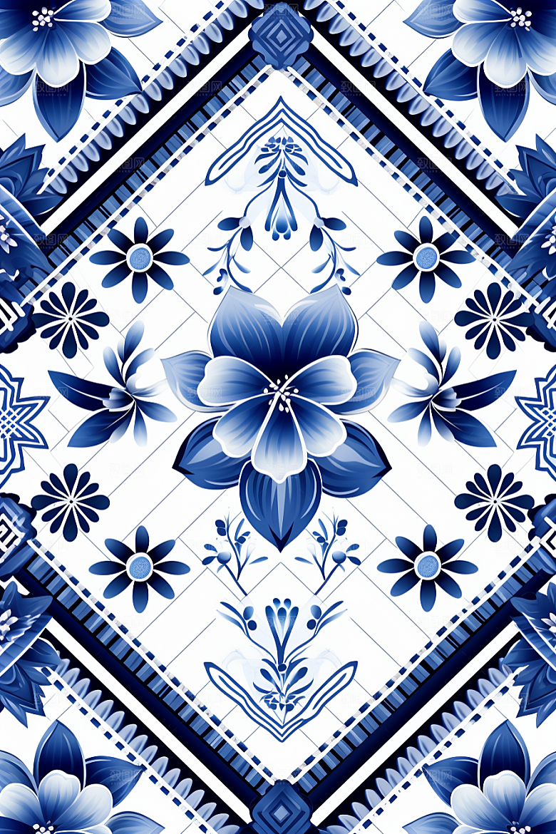 青花瓷纹样国画工笔画底纹
