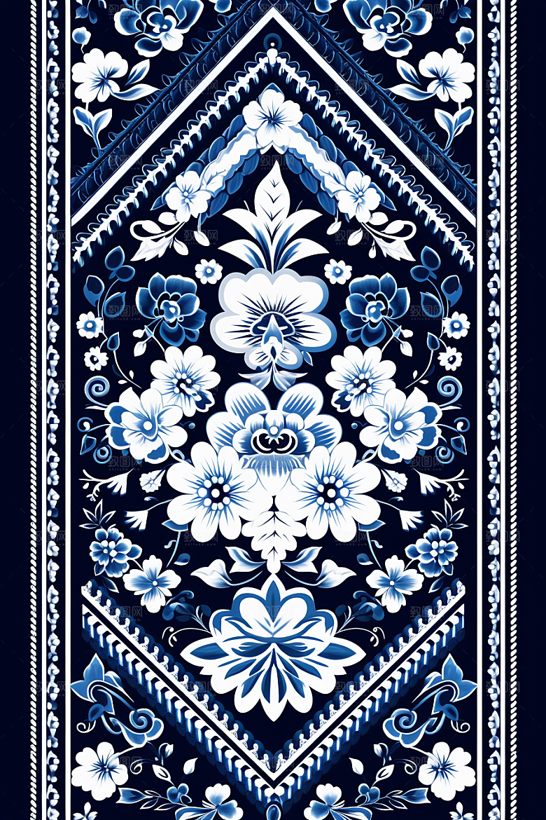 青花瓷纹样国画高清底纹