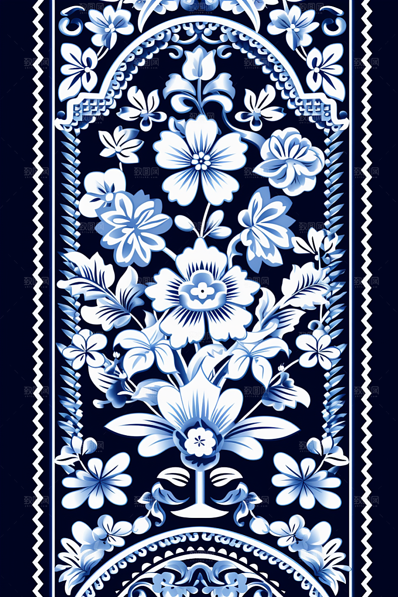 青花瓷纹样高清国画底纹