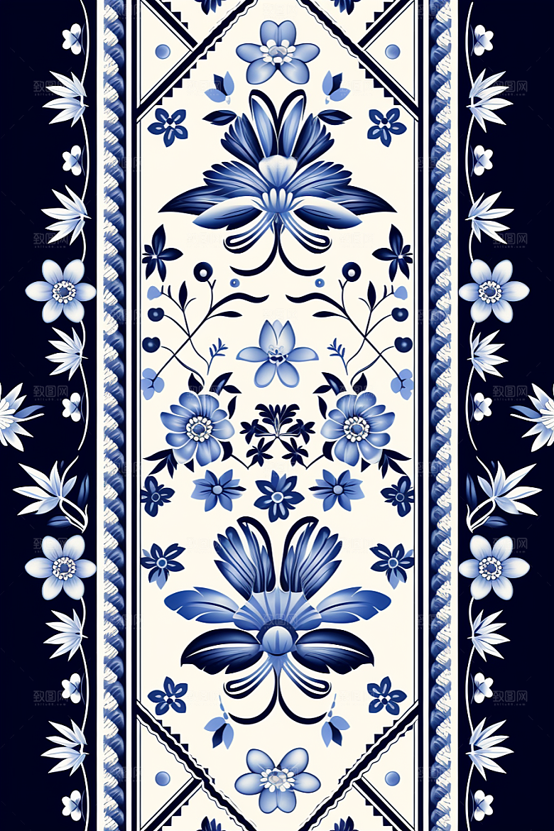青花瓷纹样国画唯美底纹