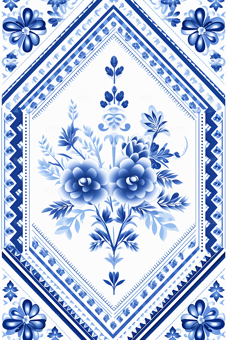 青花瓷纹样国画中式底纹