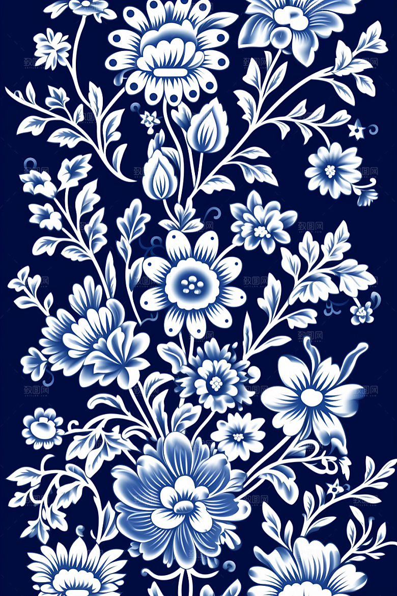 青花瓷纹样高清国画底纹