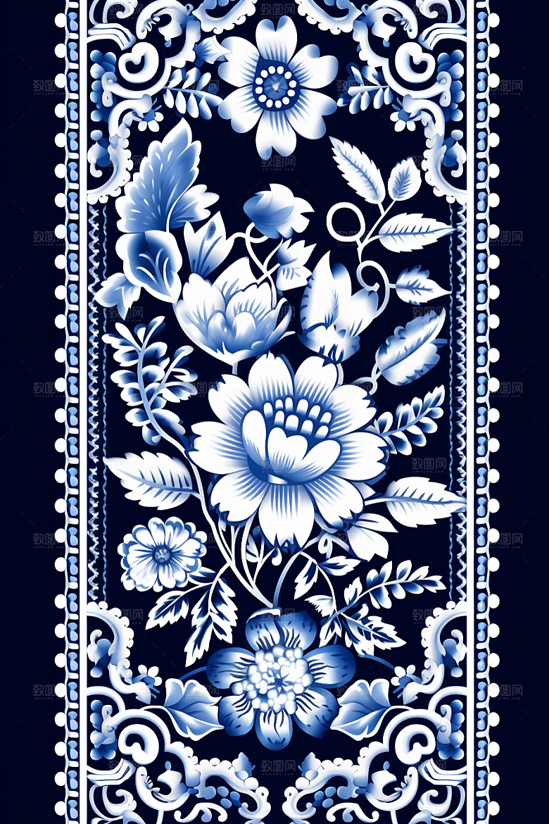 青花瓷纹样国画唯美底纹