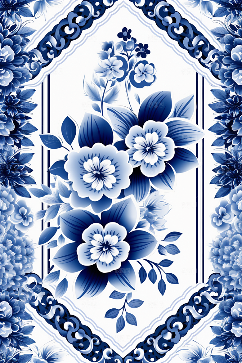 青花瓷纹样中国风国画底纹
