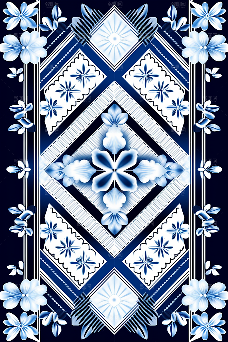 青花瓷纹样国画花卉底纹