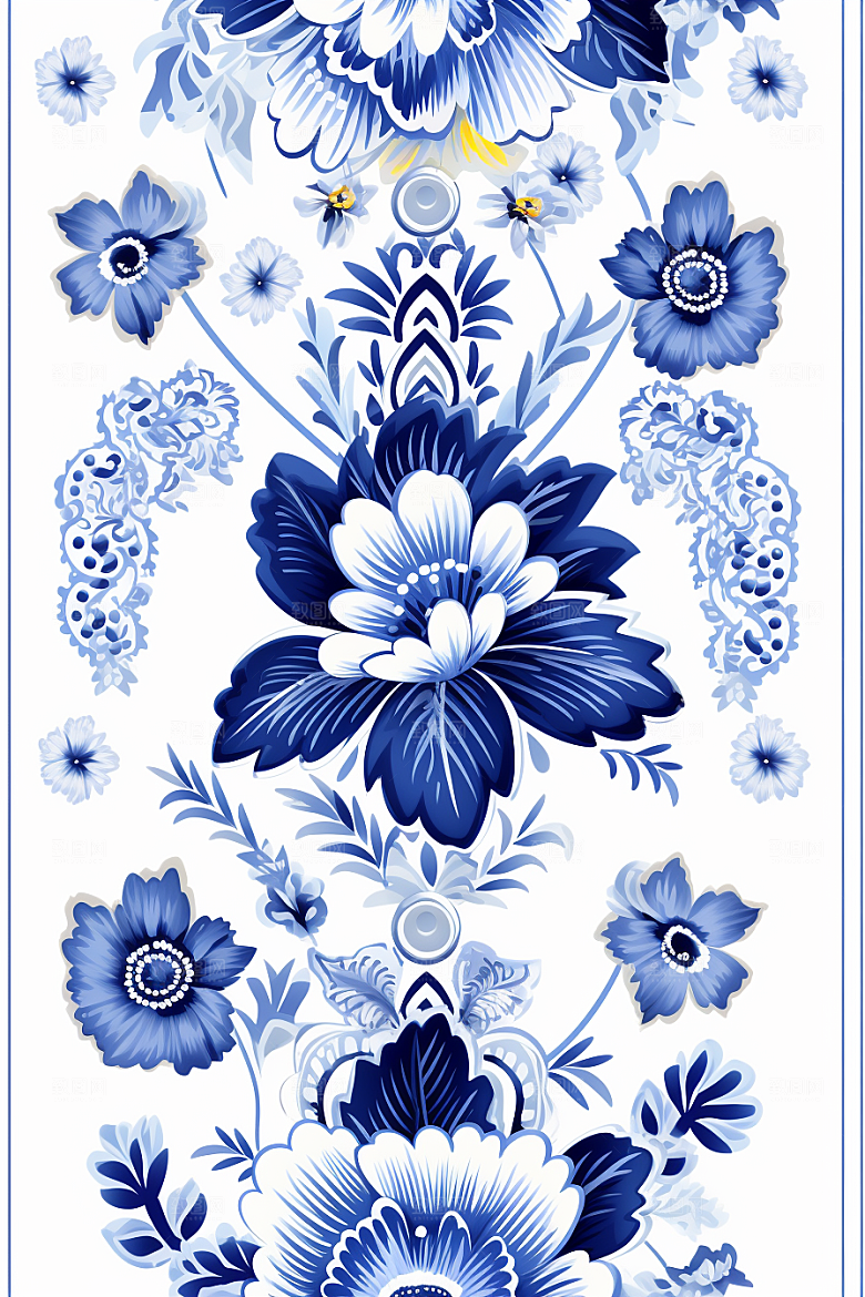 青花瓷纹样艺术工笔画底纹