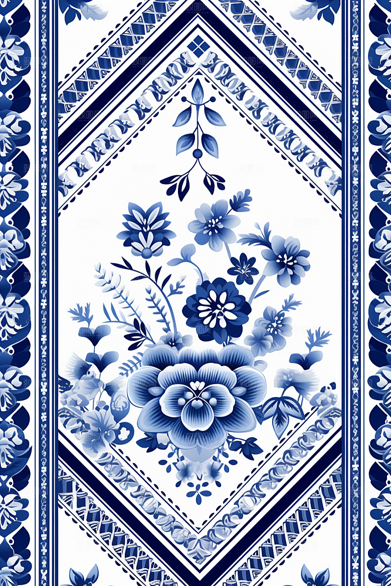 青花瓷纹样国画高清底纹