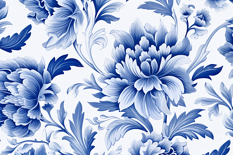 青花瓷纹样中国风工笔画底纹