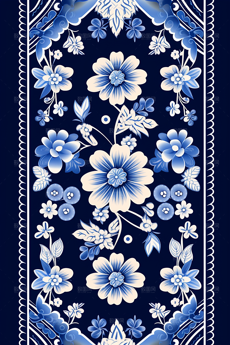 青花瓷纹样艺术国画底纹