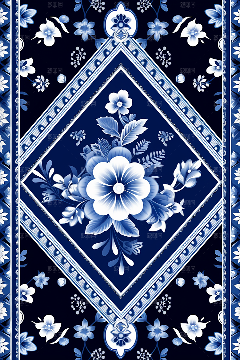青花瓷纹样中国风工笔画底纹