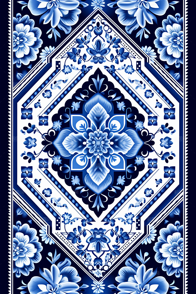 青花瓷纹样国画工笔画底纹