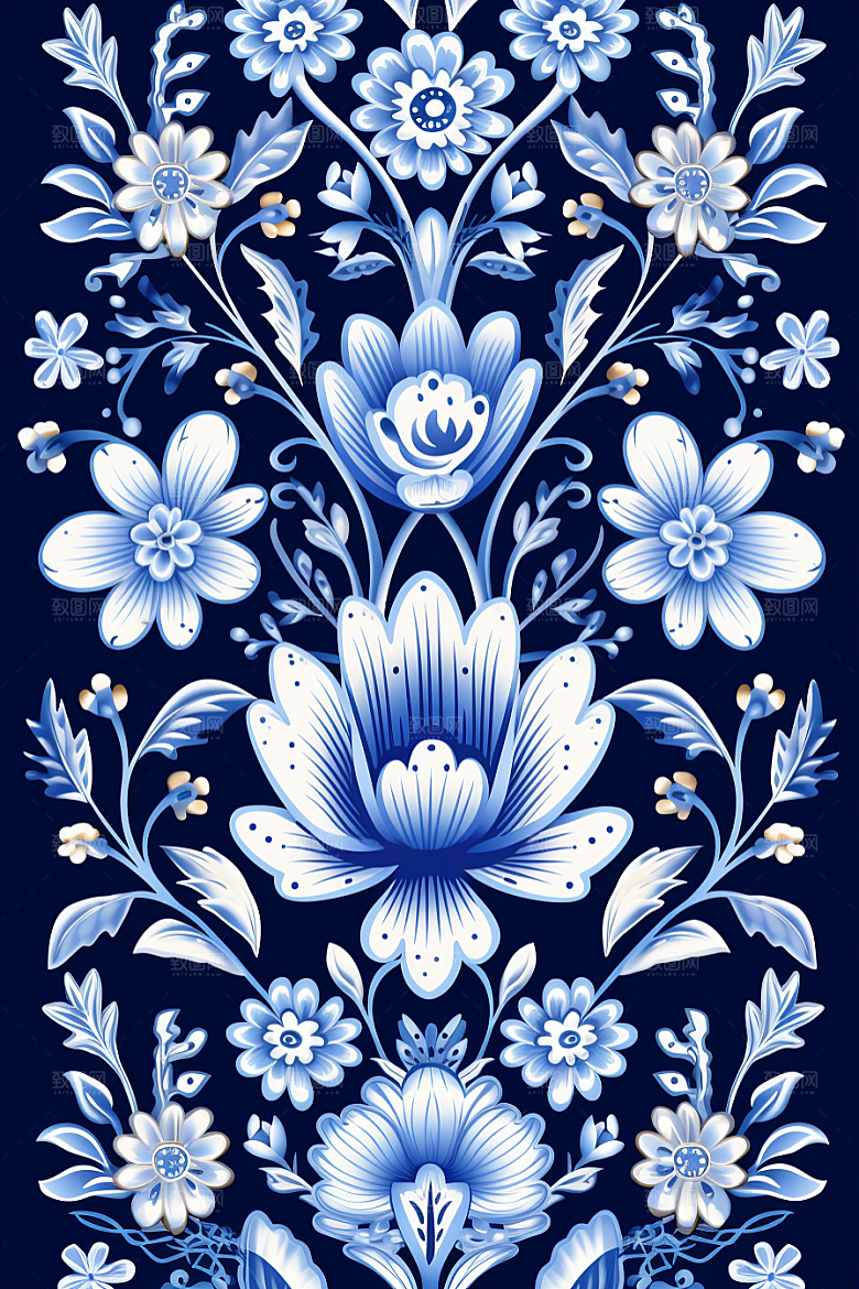 青花瓷纹样国画中式底纹