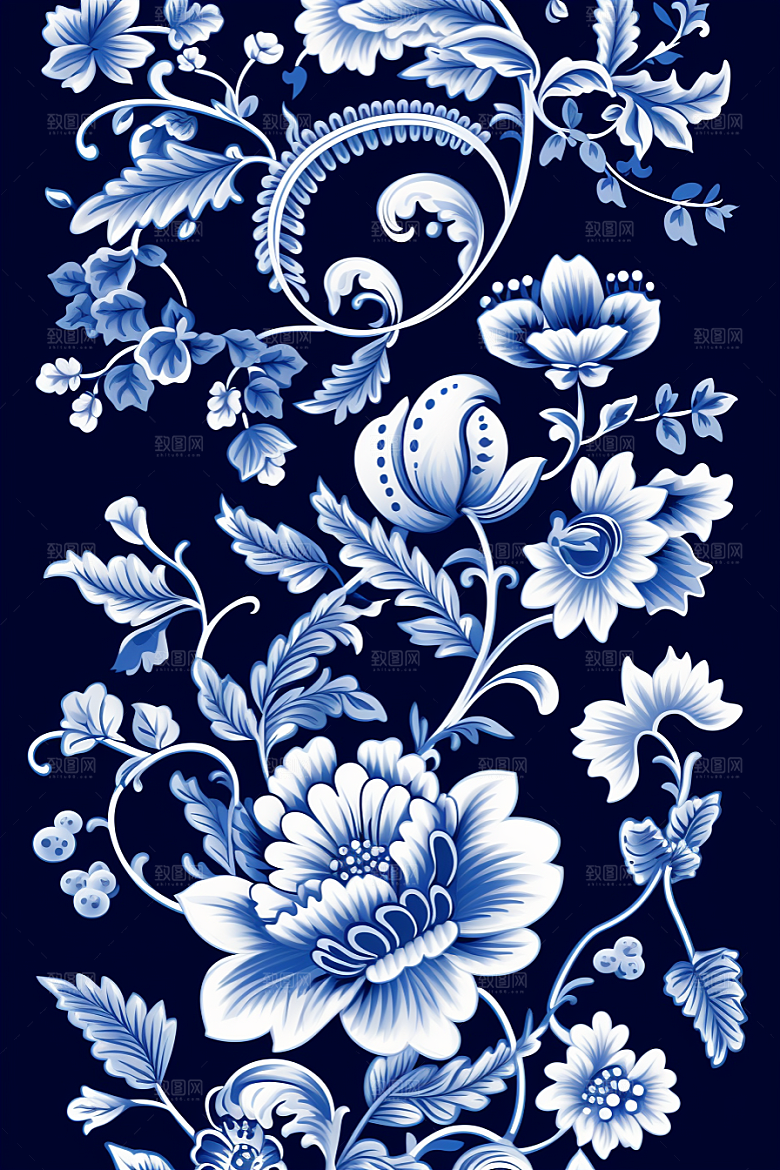 青花瓷纹样艺术蓝色底纹