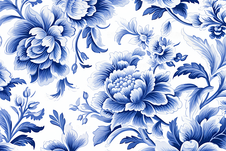 青花瓷纹样工笔画艺术底纹
