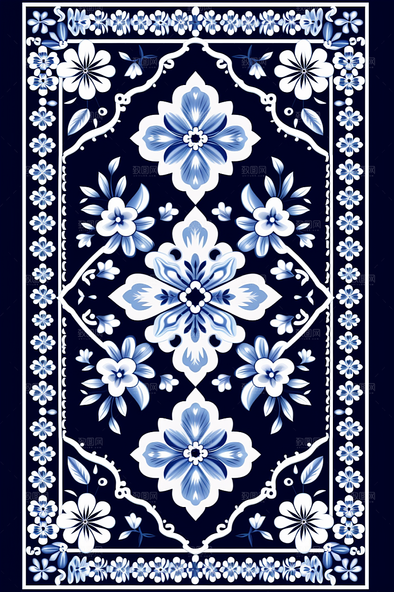 青花瓷纹样工笔画国画底纹
