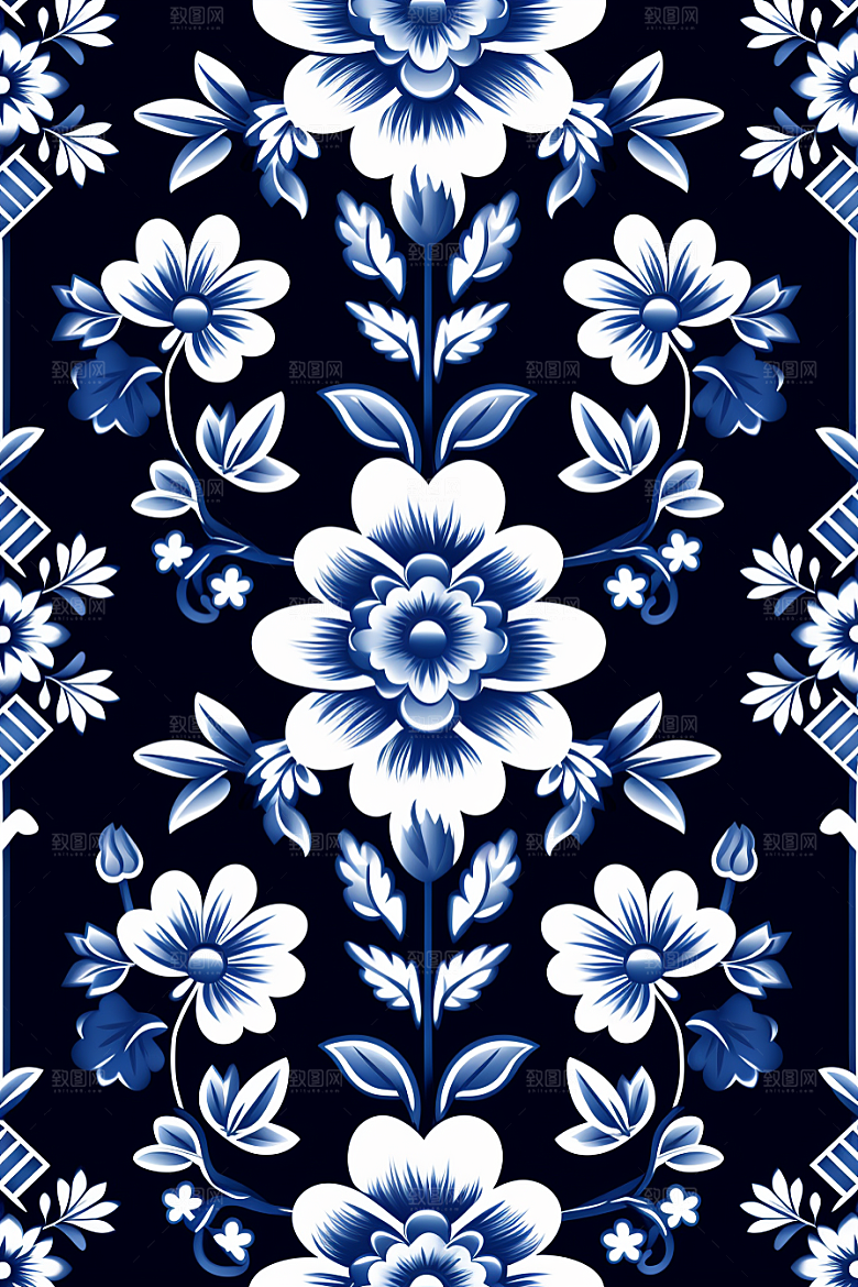 青花瓷纹样工笔画国画底纹
