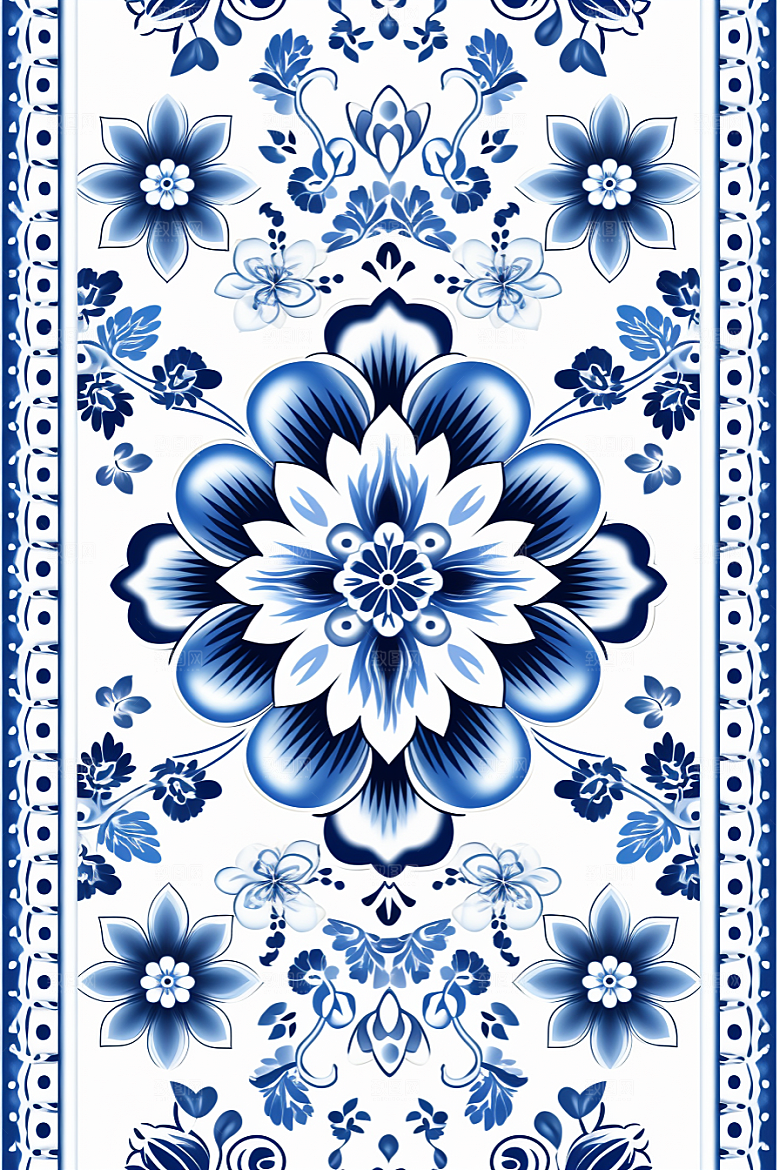 青花瓷纹样国画中国风底纹