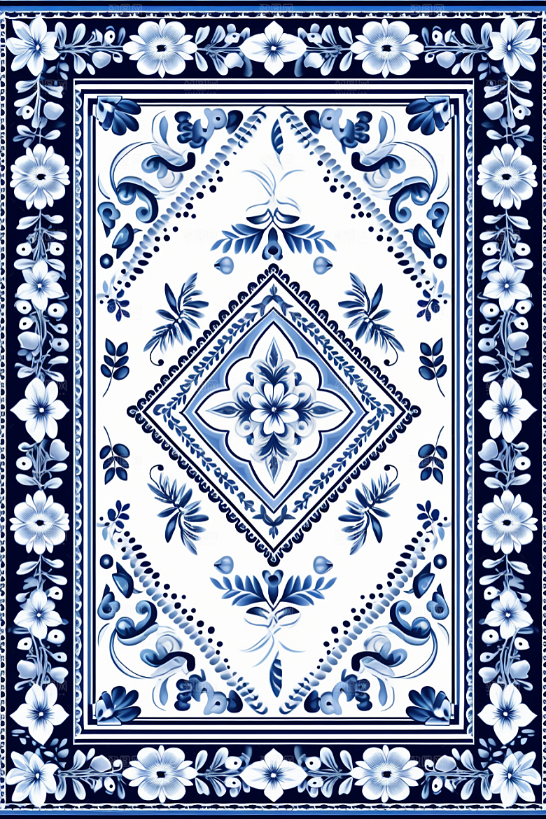 青花瓷纹样工笔画国画底纹