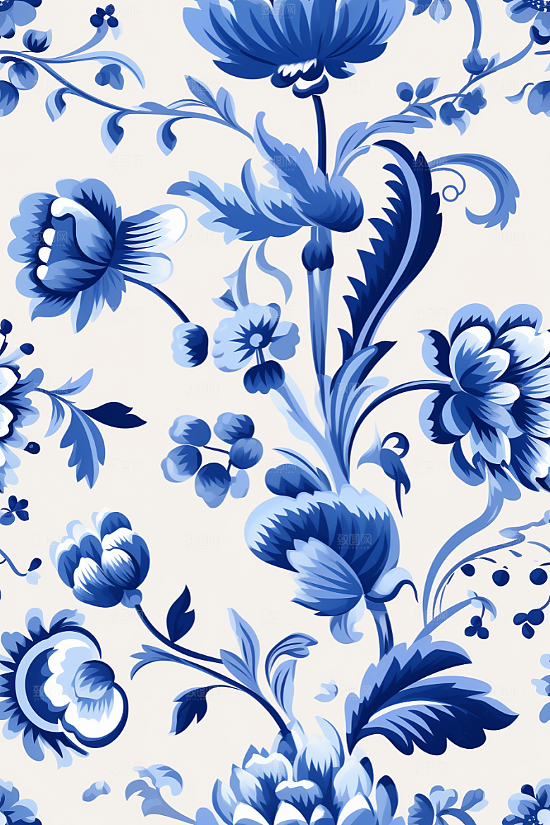 青花瓷纹样艺术工笔画底纹