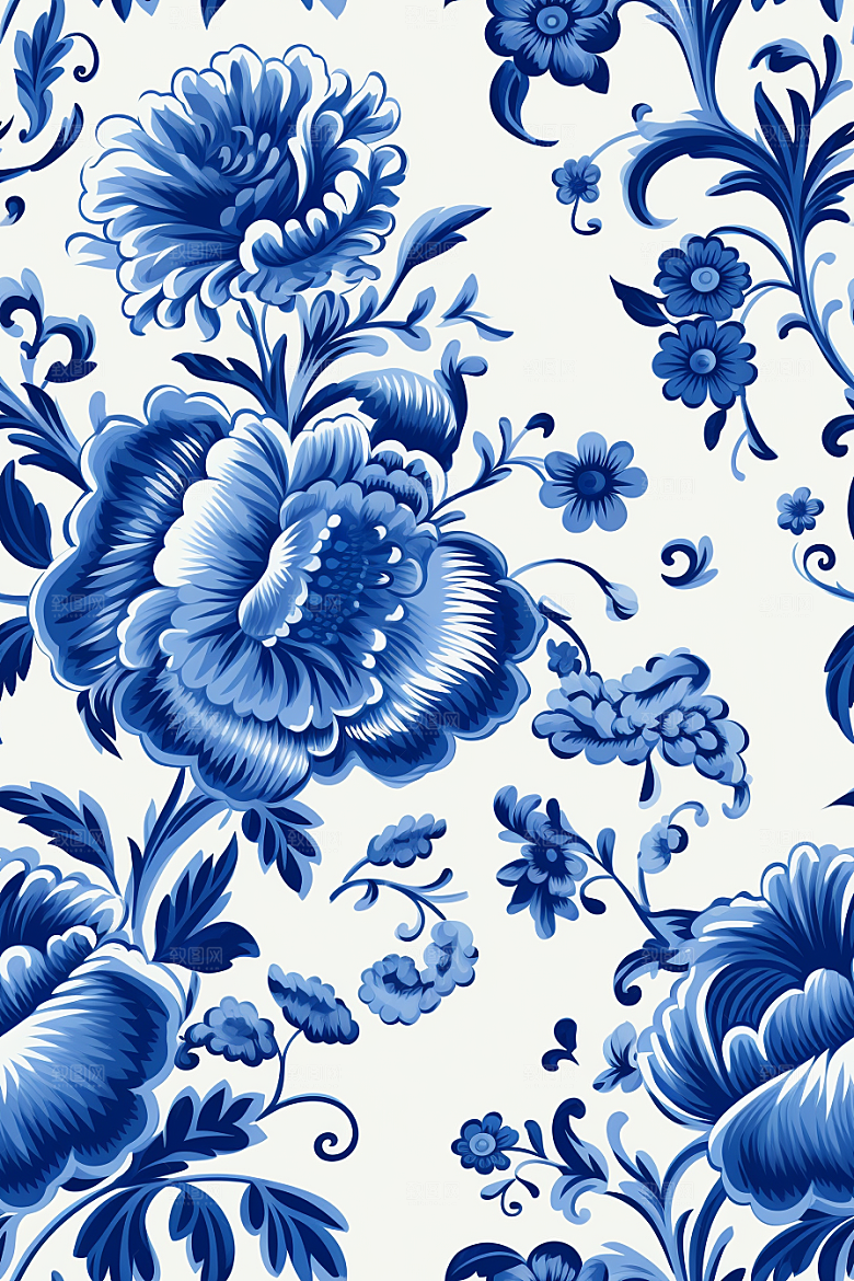 青花瓷纹样工笔画国画底纹