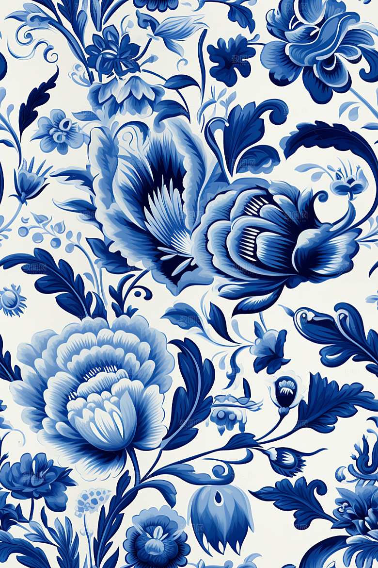青花瓷纹样中国传统国画底纹