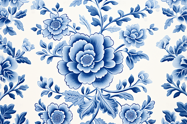 青花瓷纹样工笔画中国传统底纹
