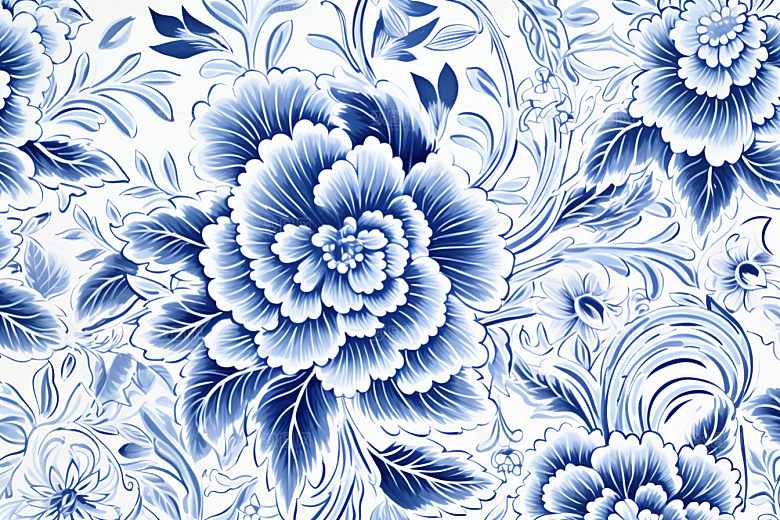 青花瓷纹样中式国画底纹