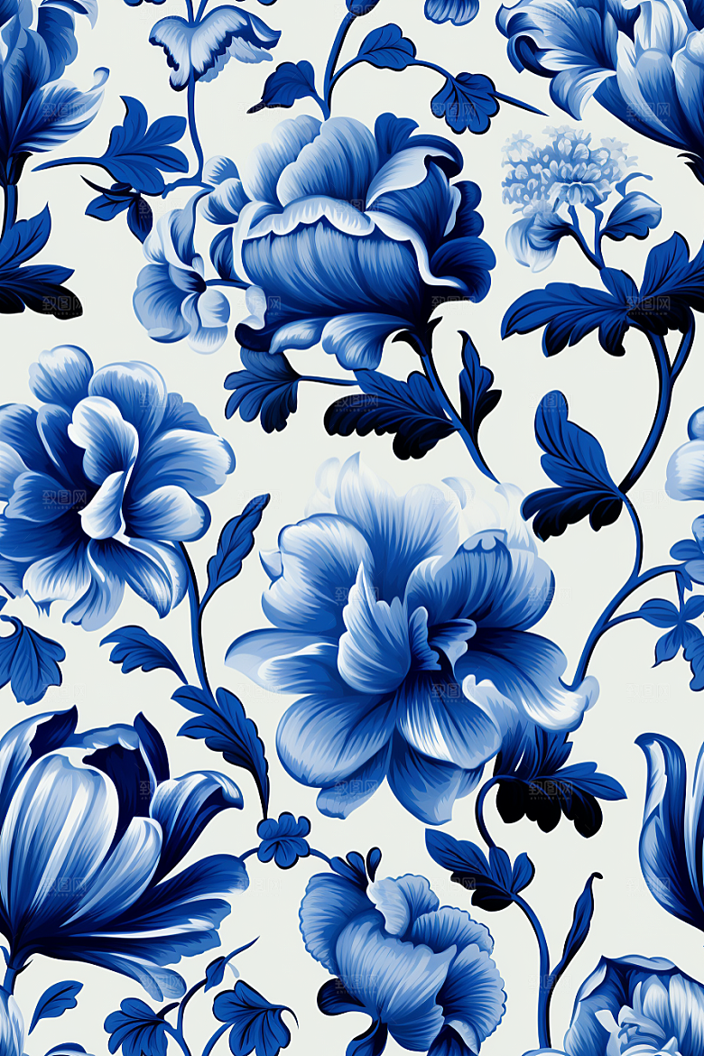 青花瓷纹样中国风工笔画底纹