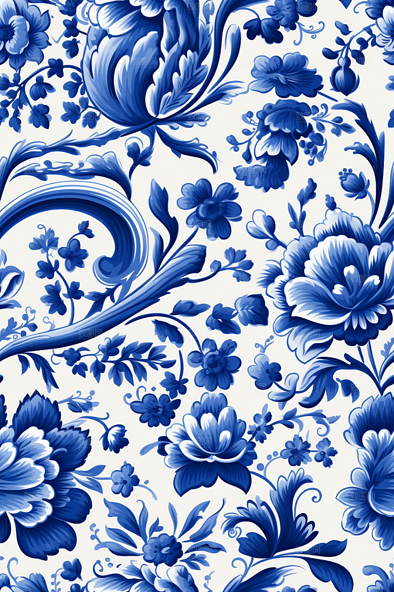 青花瓷纹样国画唯美底纹