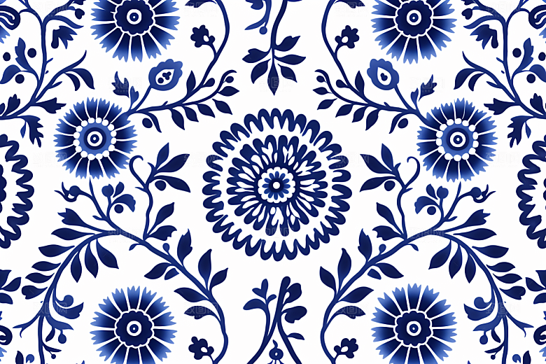 青花瓷纹样国画工笔画底纹