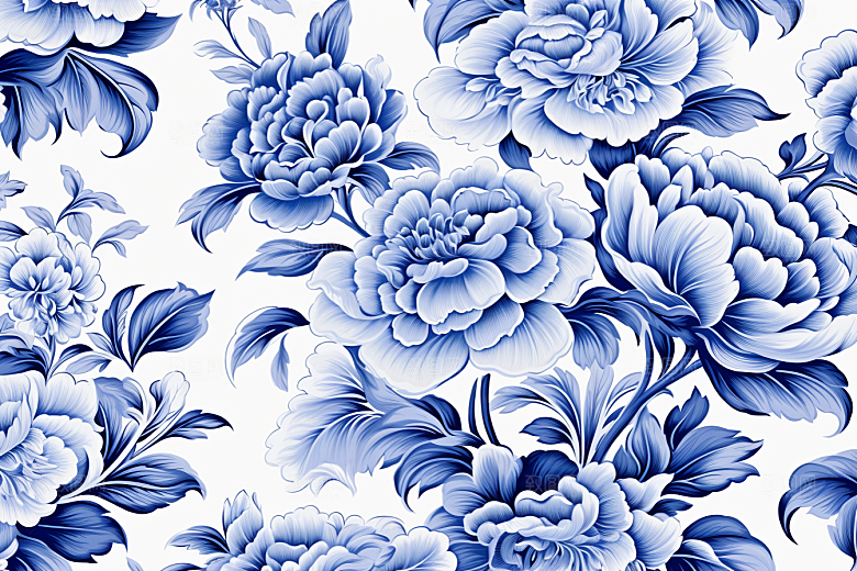 青花瓷纹样艺术工笔画底纹