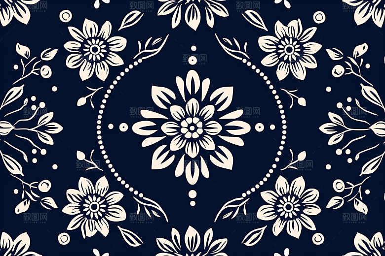青花瓷纹样国画高清底纹