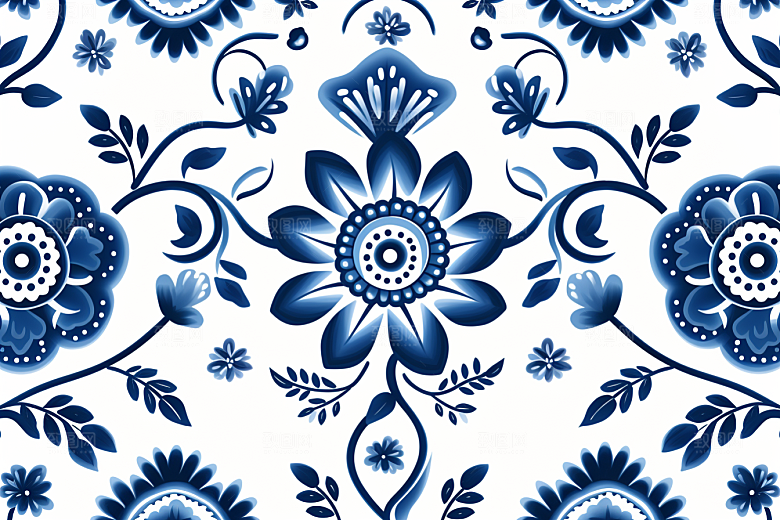 青花瓷纹样国画中式底纹