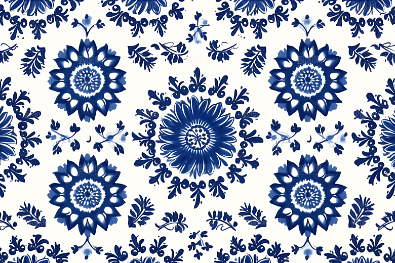 青花瓷纹样蓝色工笔画底纹