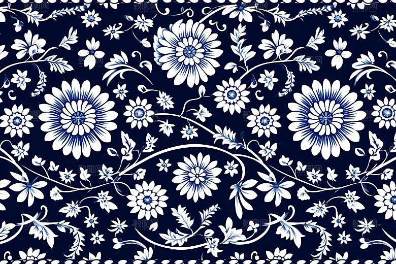 青花瓷纹样国画花卉底纹