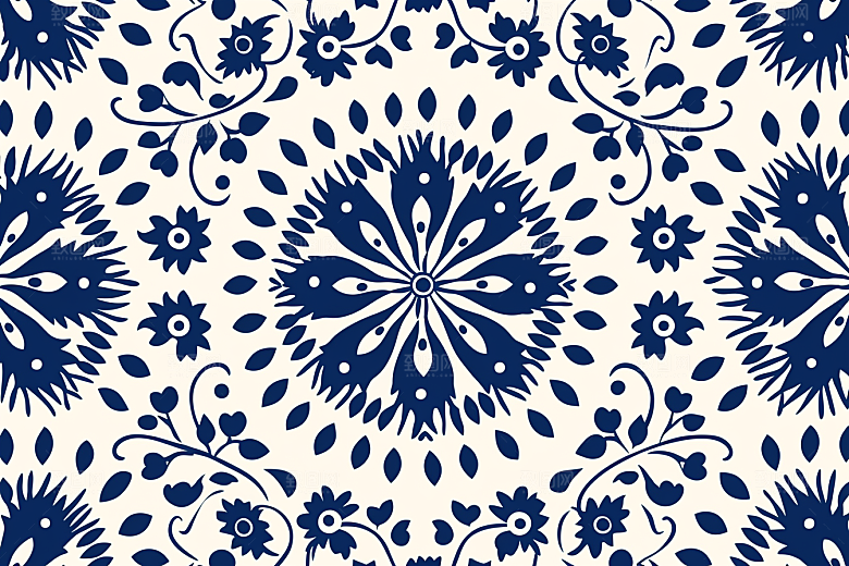 青花瓷纹样艺术工笔画底纹